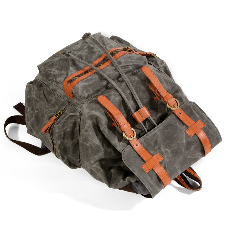 amazon leather backpack mens Arxus New waterproof canvas with leather backpack Amazon hot student bag Khaki